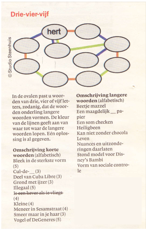 Drie-vier-vijf puzzel met omschrijvingen